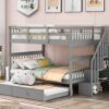 Full Over Full Stairway Bunk Bed With Twin Size Trundle, Storage And Guard Rail For Bedroom - Gray - Image 15
