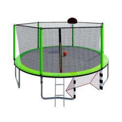 16Ft Trampoline With Basketball Hoop Pump And Ladder (Inner Safety Enclosure) With Soccer Goal - Green
