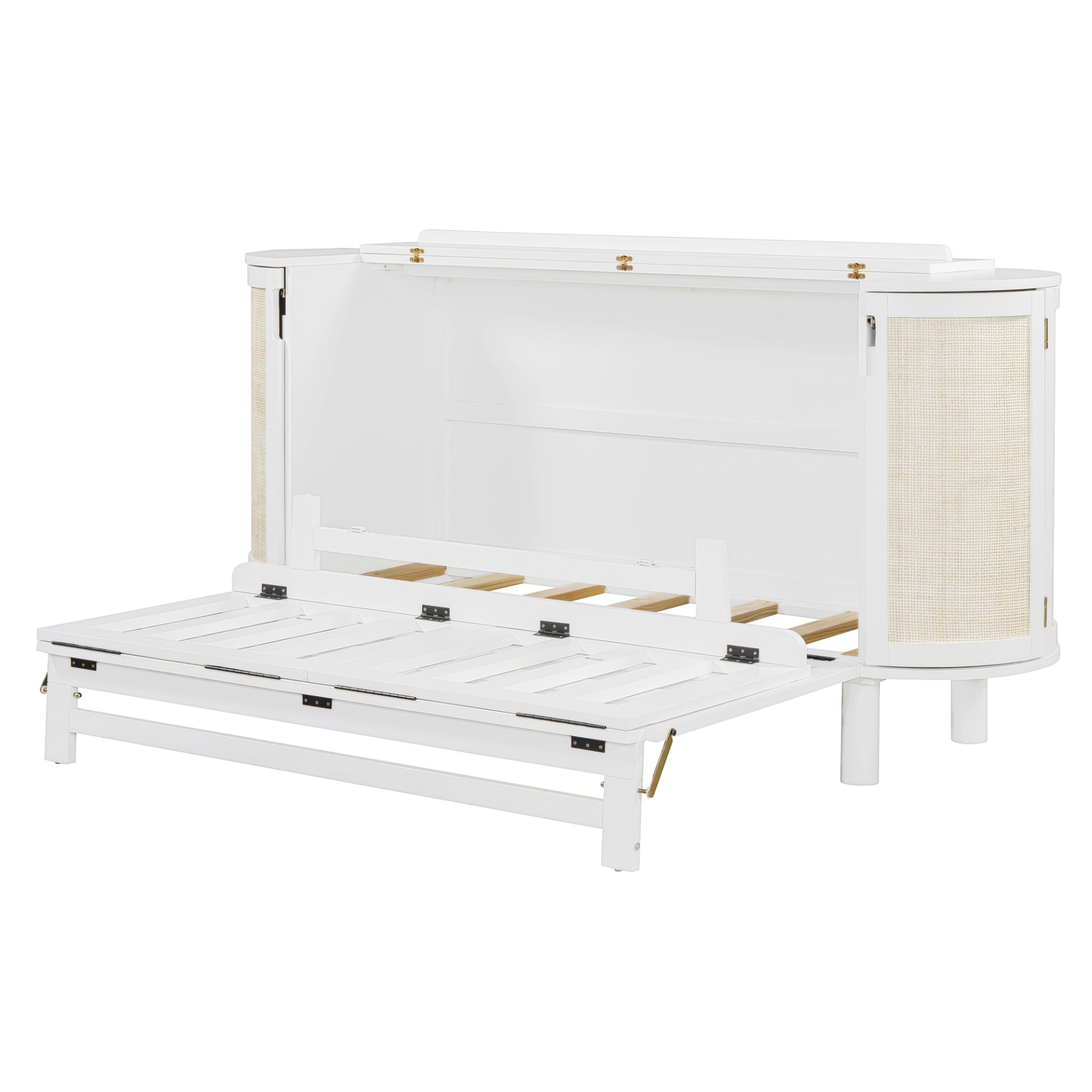 Queen Murphy Bed With Hidden Storage & Modern Woven Design - White - Image 6