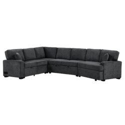 L-Shaped Sofa Sectional Sofa Couch Pull-Out Sofa Bed With Charging Devices And Cup Holders For Living Room - Blue Black
