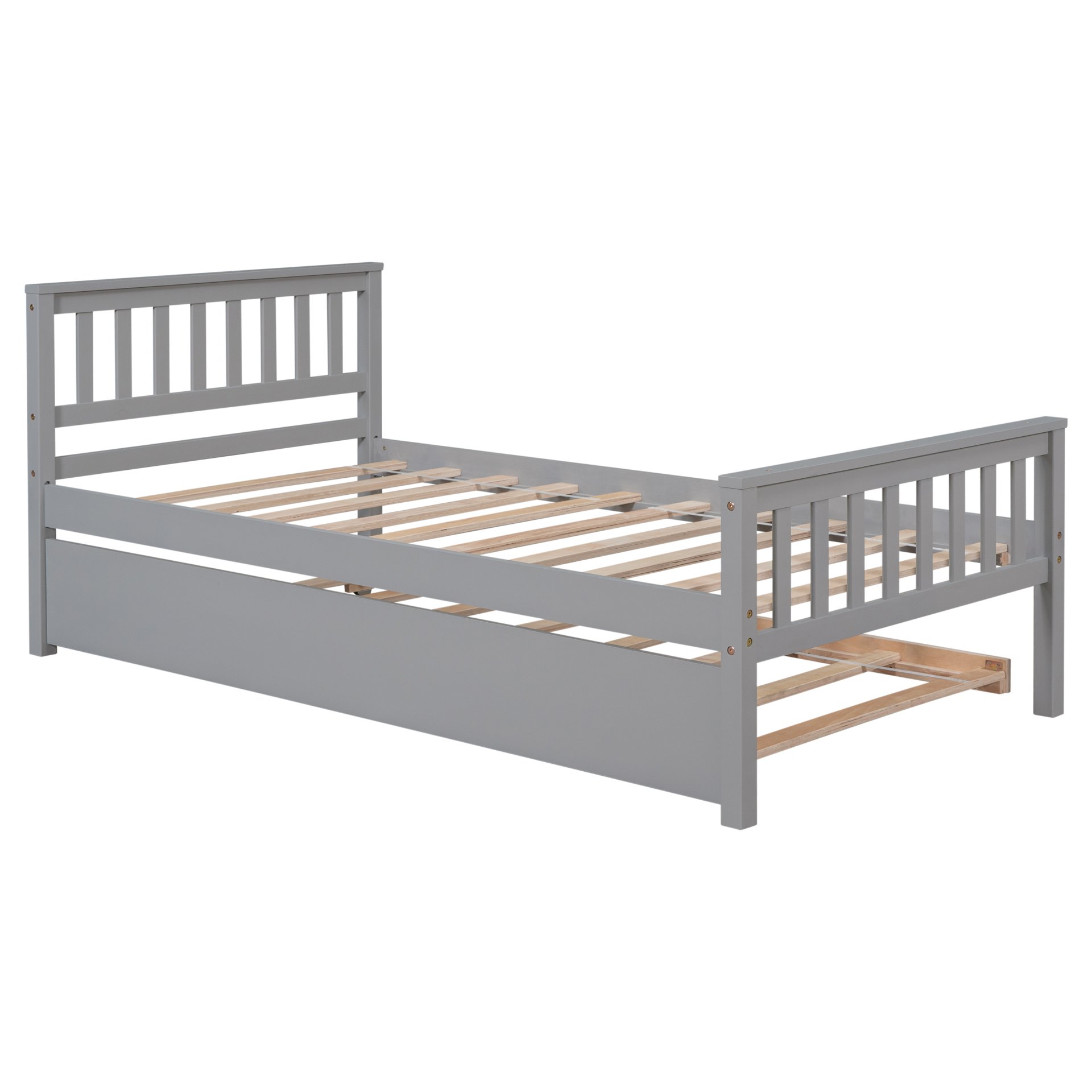 Twin Bed With Trundle, Platform Bed Frame With Headboard And Footboard, For Bedroom Small Living Space, No Box Spring Needed - Gray - Image 14