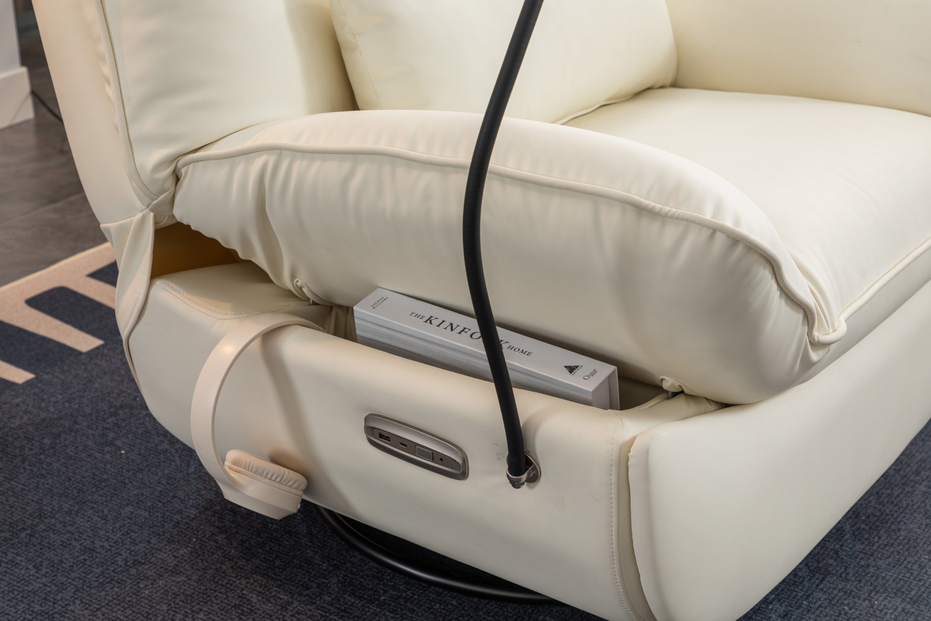 270 Swivel Glider Recliner Chair, Power Recliner Rocking Chair, USB Port Charge For Nursery Chair With Atmosphere Lamp For Living Room Bedroom Apartment - White - Image 22