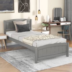 Twin Platform Bed With Headboard, Footboard And Slat Support - Gray
