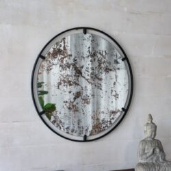 Theodor - Mirror With Industrial Design Round Mirror With Metal Frame For Wall Decor & Entryway Console Lean Against Wall - Black