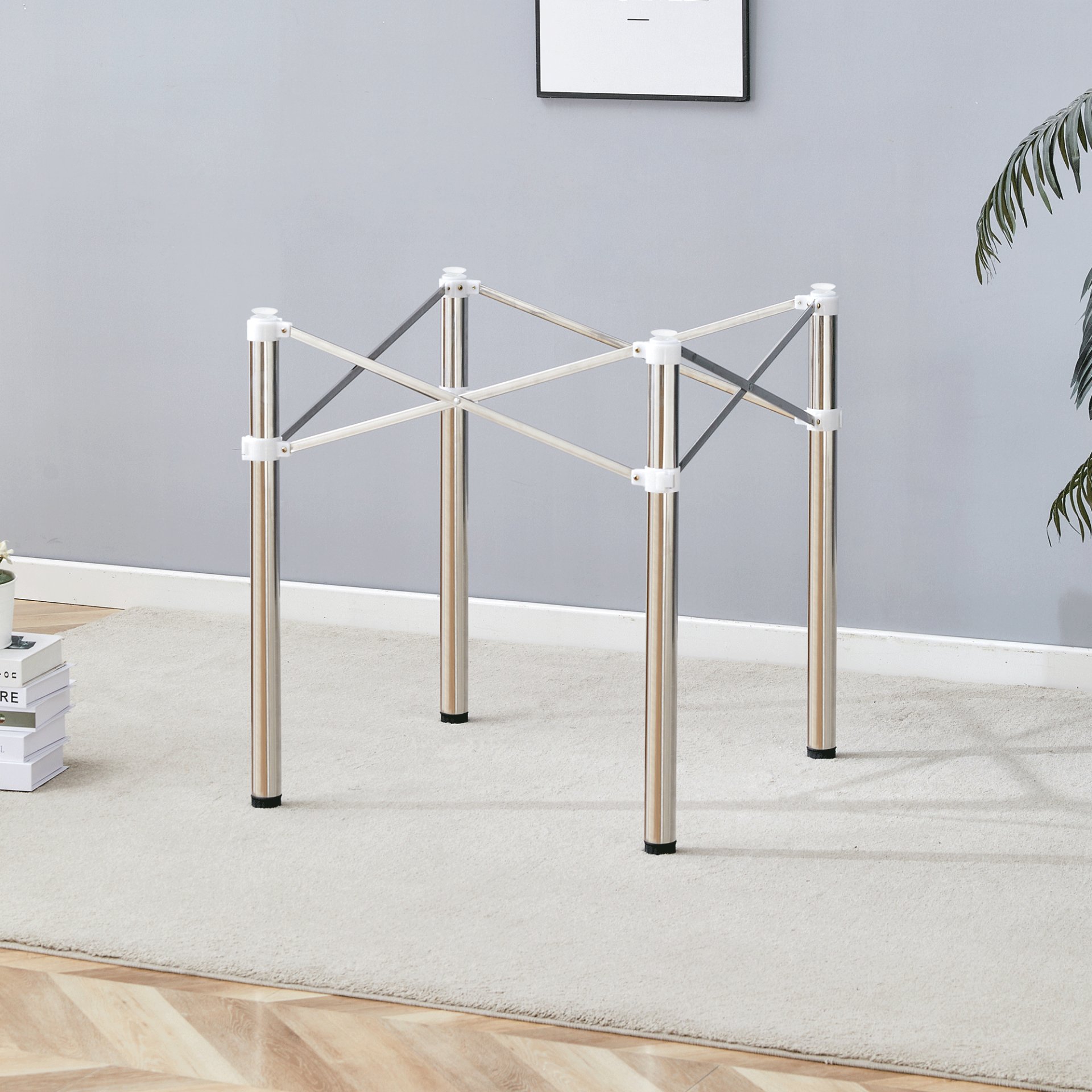 Simple Silver Stainless Steel Folding Table Frame Multifunctional Space Saving Design.Separate Folding Table Legs That Can Be Paired With Various Sizes And Styles Of Tabletops - Silver - Image 15
