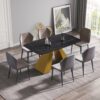 63" Artificial Stone Black Curved Golden Metal Leg Dining Table, 6 People - Black / Gold - Image 2