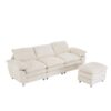 Modern Deep 3 Seat Sofa Couch With Ottoman, Polyester Sofa Sleeper Comfy Upholstered Furniture For Living Room - Beige - Image 15