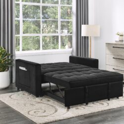 Maeve - Velvet Convertible Sleeper Loveseat With Tufting and Side Pocket - Black