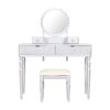 Luxury Vanity Desk With Round Mirror Height Adjustable Dressing Table Set Engineered Wood - Silver - Image 5