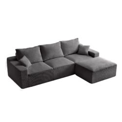 Shaped Sectional Sofa, Full Compression 3 Seater Cloud Couch With Chaise Sofa For Living Room, Ultra Soft Deep Seat Modular Sofa - Gray