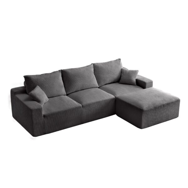 Shaped Sectional Sofa, Full Compression 3 Seater Cloud Couch With Chaise Sofa For Living Room, Ultra Soft Deep Seat Modular Sofa - Gray
