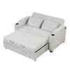Pull Out Sofa Bed Modern Chenille Convertible Loveseat Sofa With Adjsutable Backrest, 2 Pillows, Cup Holders, USB Ports For Living Room, Apartment - White / Gray - Image 21