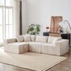Corduroy Modular L Shaped Sectional Sofa, Luxury Floor Couch Set, 4 Piece Free Combination - Beige - Image 2