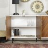 Mid-Century Modern Faux Bookmatch Door Buffet - White / Teak - Image 5