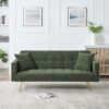 Elegant Teddy Fleece Sofa Bed With 2 Charming Throw Pillows Metal Legs - Green - Image 3