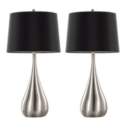 Pebble - Contemporary Table Lamp (Set of 2) - Nickel / Black