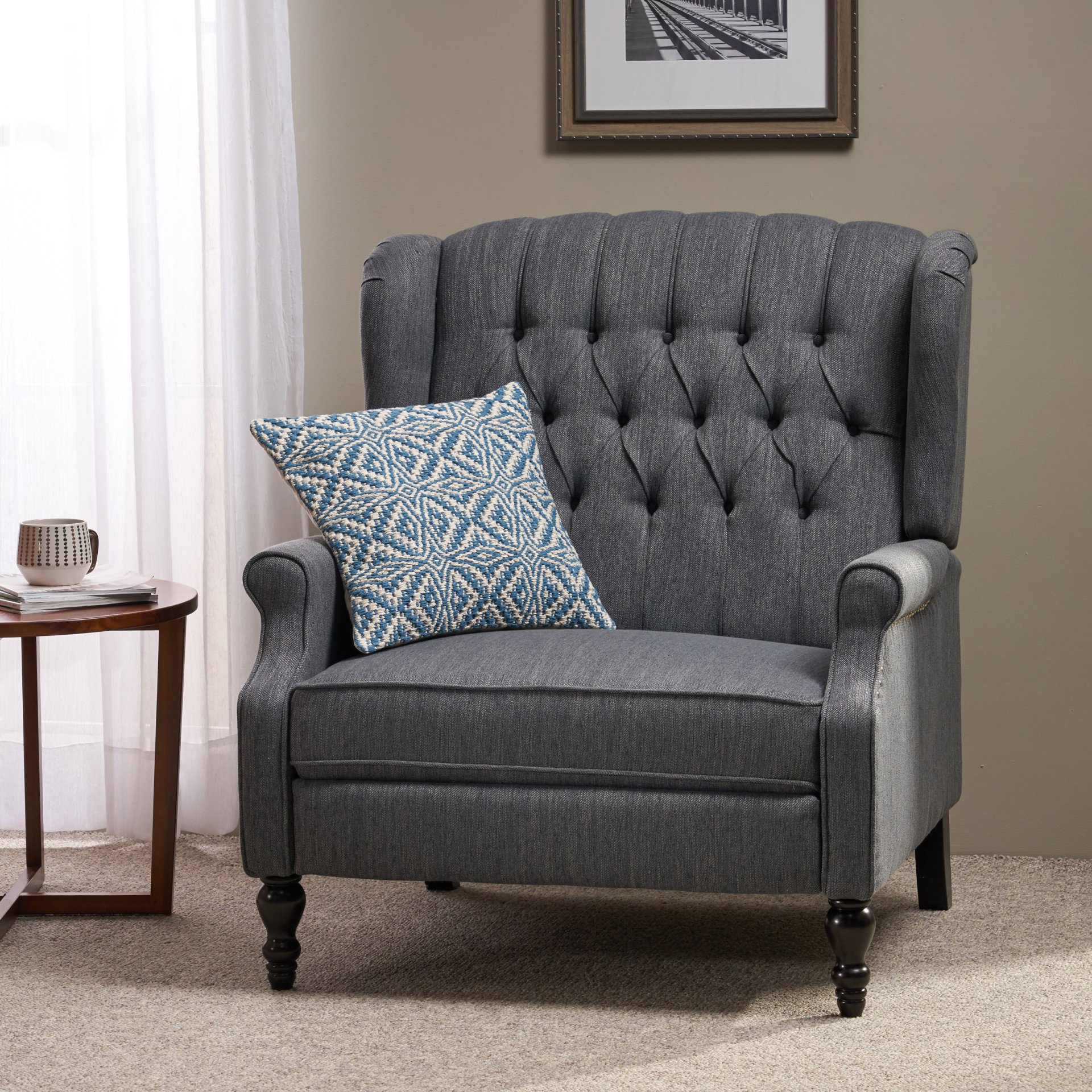 Dunham - Contemporary Fabric Tufted Oversized Pushback Recliner - Charcoal - Image 2