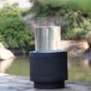 Heavy Cement Round Ribbed Outdoor Water Fountain With Light - Black White - Image 8