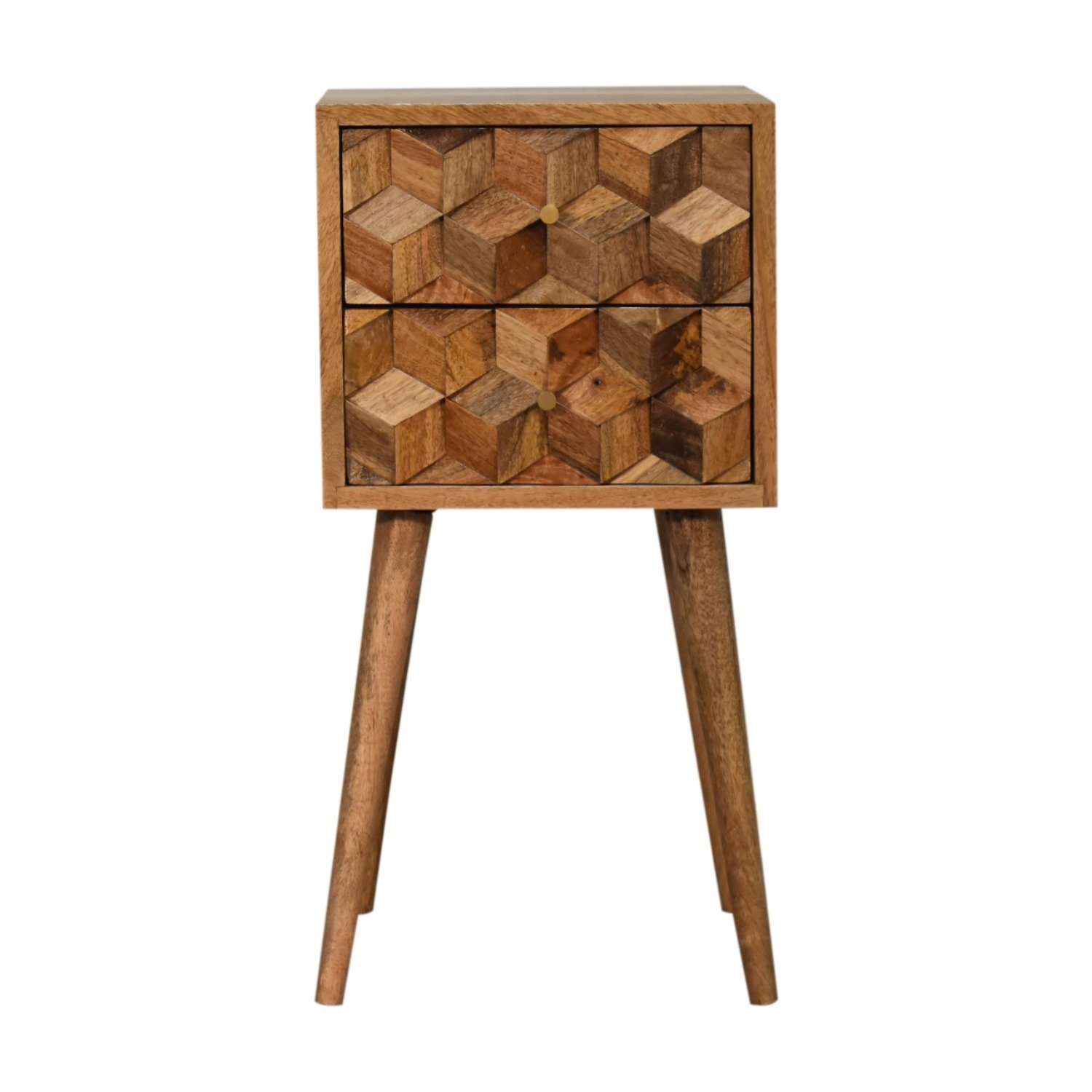 Mini Cube Carved 2 Drawer Nightstand - Oak - Image 11