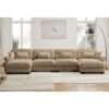 Modern Velvet U Shaped Sectional Sofa Cloud Couch With Movable Ottomans And Bolstered Armrests - Camel - Image 9