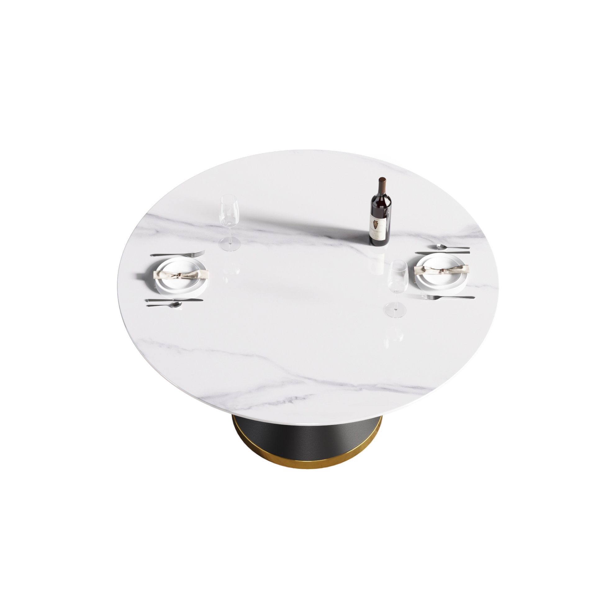 53.15" Modern Artificial Stone Round Carbon Steel Base Dining Table, Can Accommodate 6 People -White / Black - Image 10
