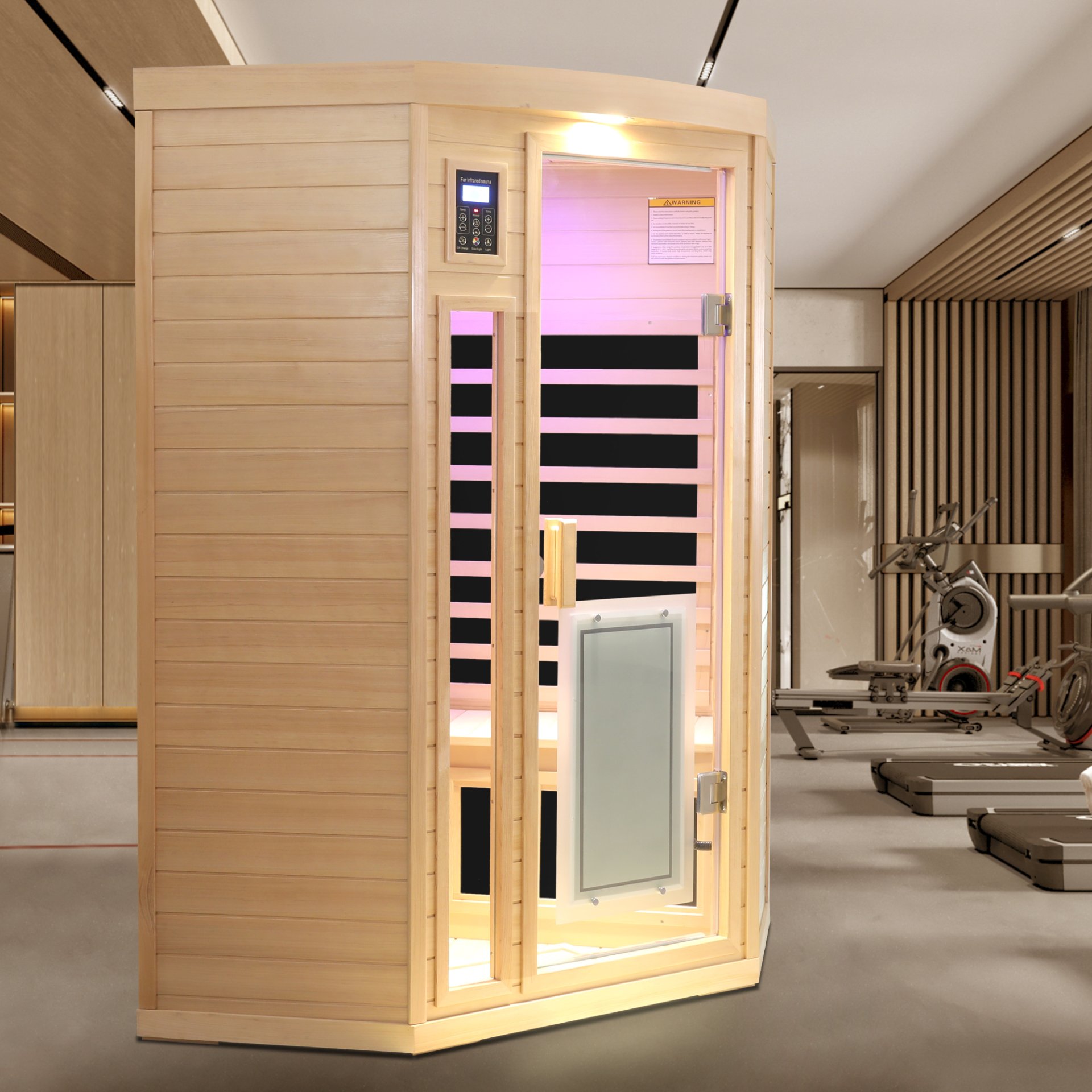 Low Emf Front Door With Heating Panel 2 Persons Hemlock Far Infrared Corner Indoor Sauna Room - Natural - Image 4