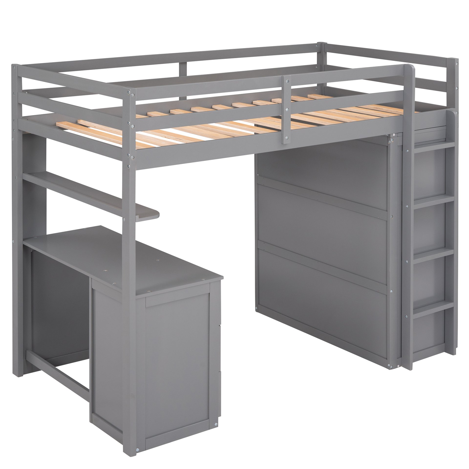 Twin Size Loft Bed With Drawers, Desk, And Wardrobe - Gray - Image 4
