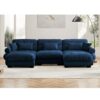 Modern U Shape Modular Sectional Sofa Couch With 2 Movable Ottomans 3 Seat Corner Sofa With Pillows And Bolstered Armrests - Blue - Image 10