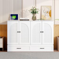 Full Size Murphy Bed & Large Drawers - White