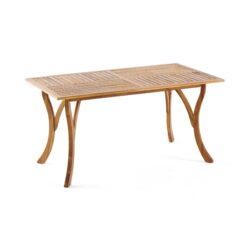 Outdoor Rectangular Table With Curved Legs And Perpendicular Wooden Slats Table Top - Teak
