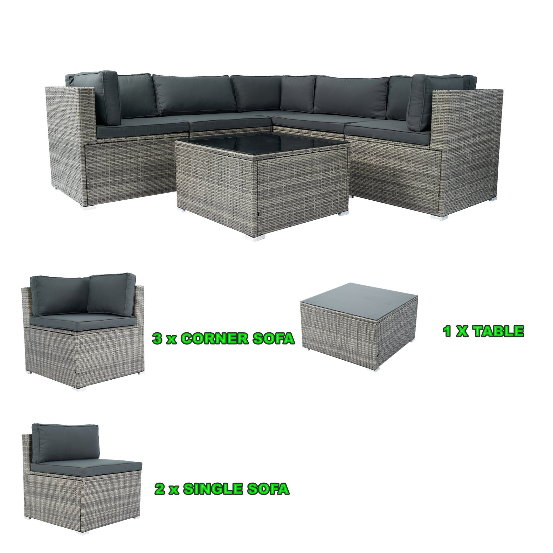 6 Pieces PE Rattan Sectional Outdoor Furniture Cushioned Sofa Set Wicker - Gray - Image 16
