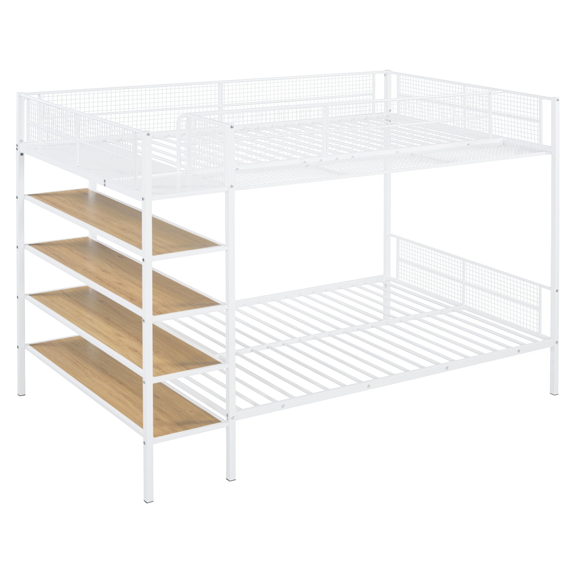 Twin Over Full Bunk Bed With 5 Tier Shelves - White - Image 8