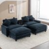 Contemporary Chenille Upholstered Sectional Sofa With Ottomans, USB Ports, Cup Holders & Storage - Blue - Image 10