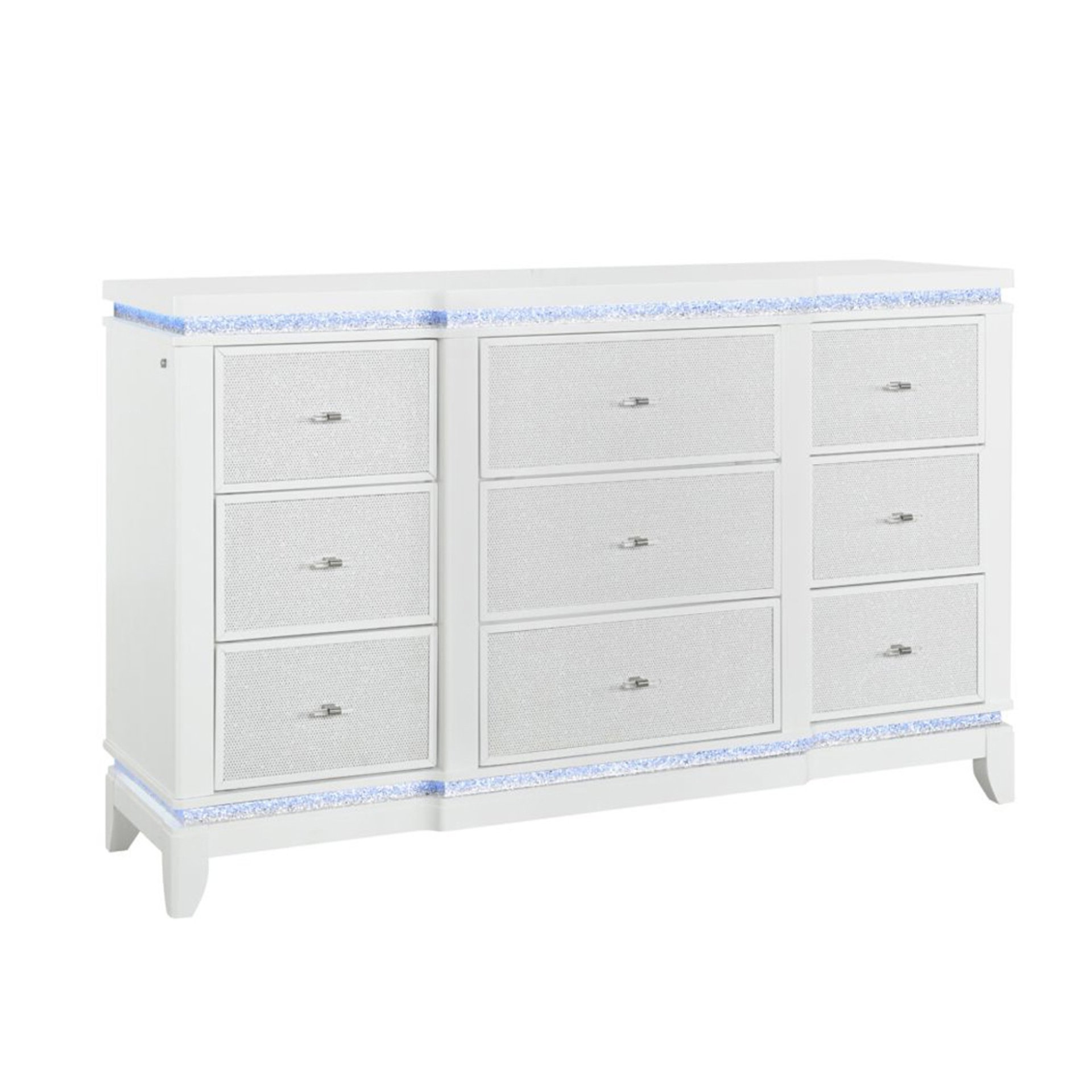 Adalid - King 5 Pieces Bedroom Set With LED Lights And Tufted Design - White - Image 3
