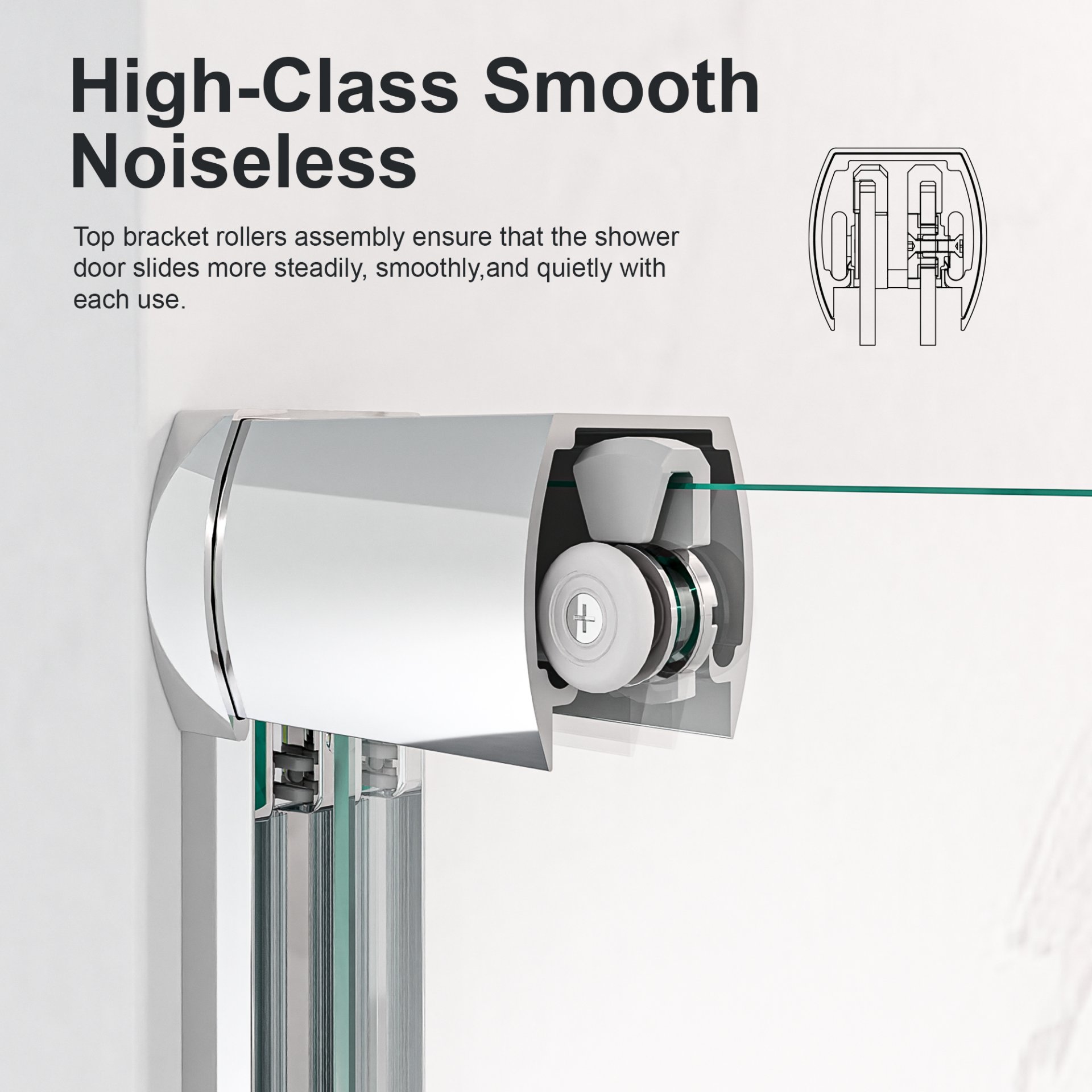 Semi Frameless Double Sliding Shower Door With 6Mm Sgcc Tempered Glass - Chrome - Image 7