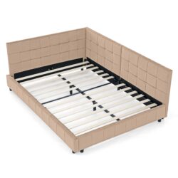 Mid Century Full Size Upholstered Tufted Bed Frame With Backrest And Armrests Velvet - Pink