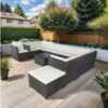 11 Piece Patio Wicker Conversation Set, 10 Seater Patio Sectional Set With 3 Storage Box Under Seat - Brown / White - Image 2