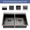 Double Bowl Drop In Kitchen Sink, 16 Gauge Stainless Steel With 2 9" Deep Basins - Gunmetal Black - Image 7