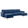 Elegant Convertible L - Shape Sectional Sofa Couch With Movable Ottoman, Velvet Upholstery - Blue - Image 13