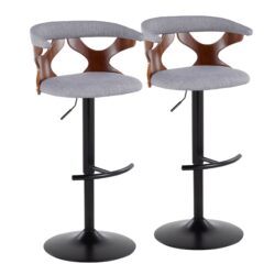 Gardenia - Contemporary Adjustable Barstool With Swivel With Rounded T Footrest (Set of 2) - Black / Walnut / Light Gray