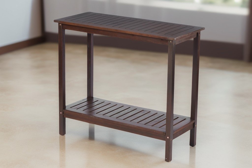 Workstation For Garden Balcony Garage, Acacia Console Potting Table - Brown - Image 5