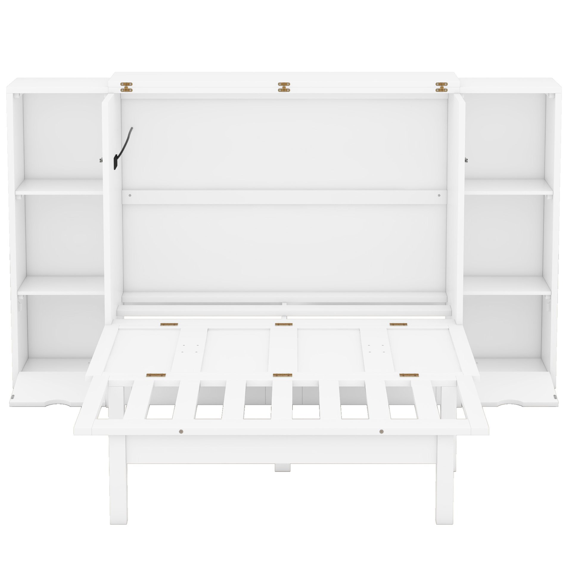 Queen Size Murphy Bed With Shelves, Drawers And USB Ports - White - Image 4