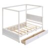 Full Size Canopy Platform Bed With Trundle Bed And 2 Drawers, Support Slats, No Box Spring Needed - Brushed White - Image 2