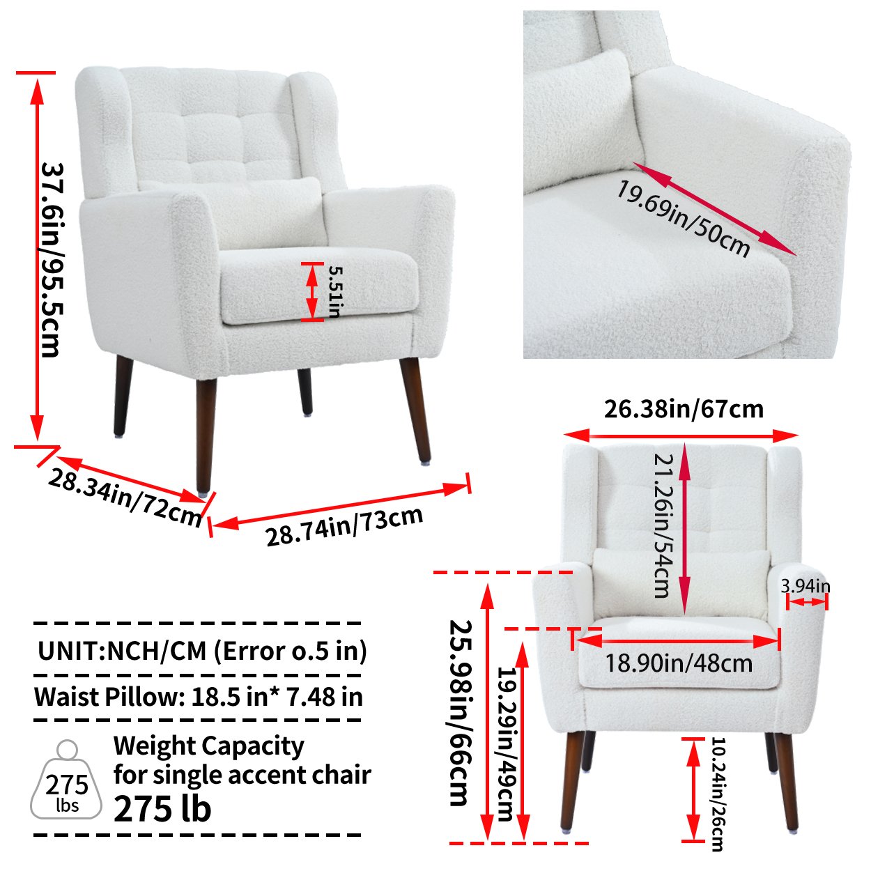 Modern Accent Chair, Teddy Fabric Living Room Chairs Comfy Reading Chair, Mid Century Accent Chair, Lounge Arm Chairs Armchair For Living Room Bedroom - White - Image 8