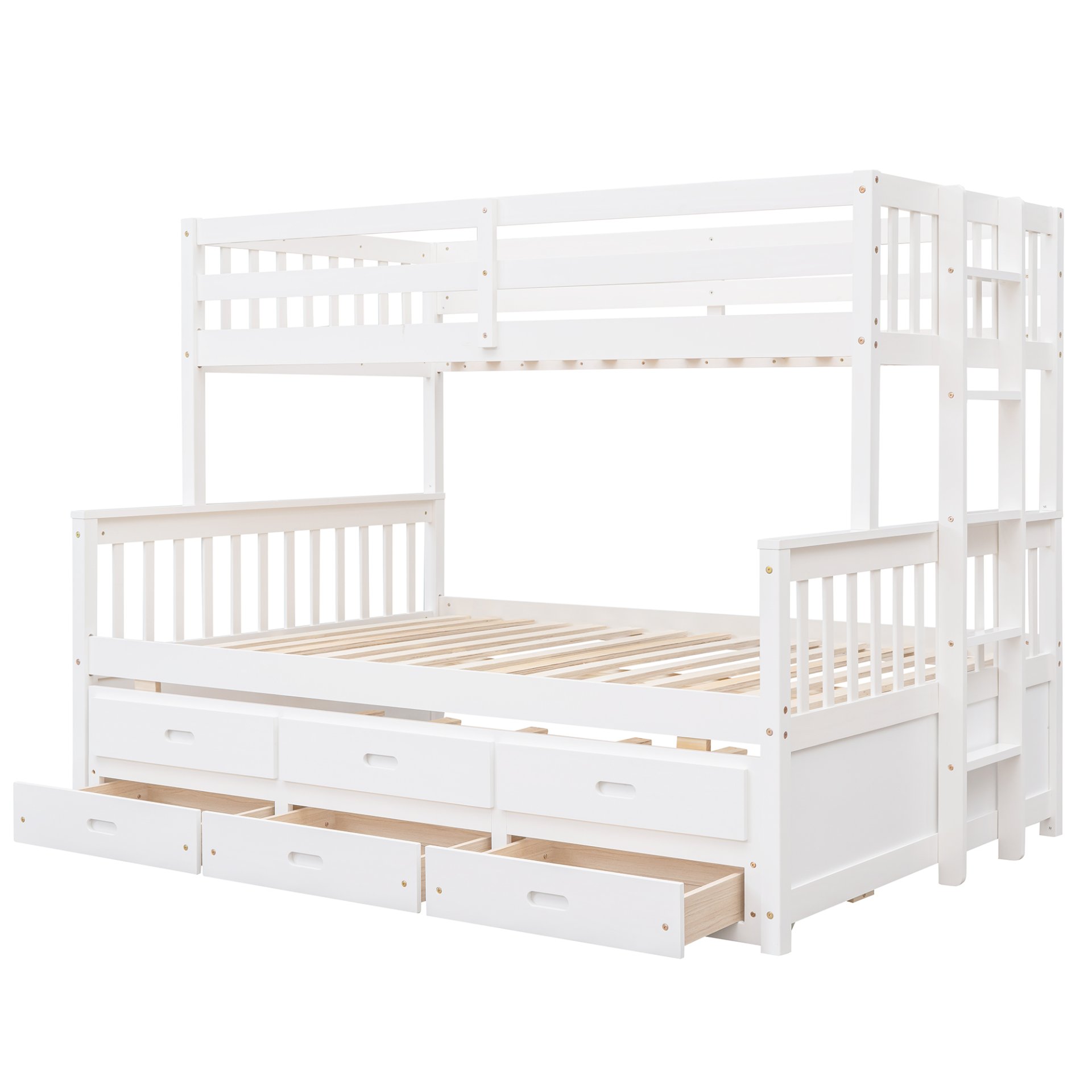 Twin Over Full Bunk Bed With Twin Size Trundle, With Drawers For Bedroom - White - Image 6
