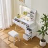 Modern Makeup Vanity Desk With LED Lights & Mirror 4 Drawer Dressing Table Set Space Saving For Bedroom - White - Image 6