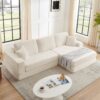 Modern Minimalist Corduroy L Shaped Modular Sectional Sofa Bed Foam Interior - Beige - Image 12