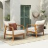 Wooden Outdoor Lounge Chair Set With Woven Backrest And Cushions - Teak - Image 2