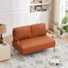Small Sofa Seater Pet Friendly Fabric Upholstered Loveseat 2-Seater Couch With Removable Back Cushion And Metal Leg, Modern Couches For Small Spaces Living Room, Bedroom, Apartment - Brown - Image 4
