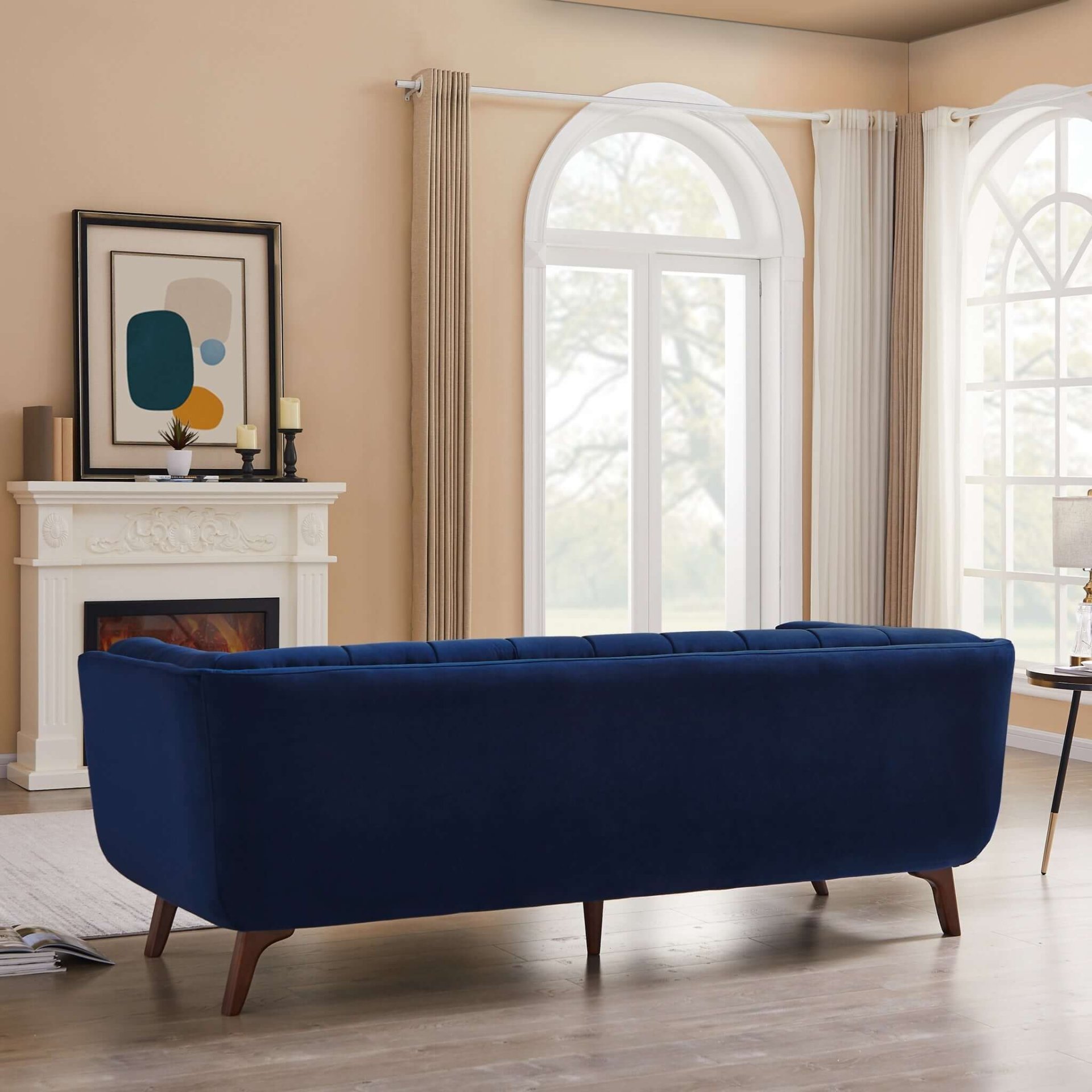 Addison - Large Velvet Sofa - Brown / Navy Blue - Image 5